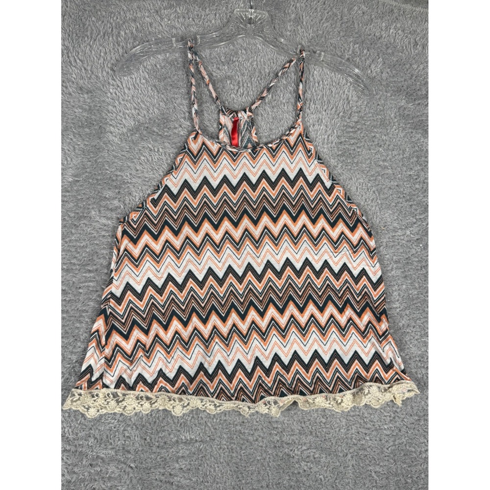 MM Chevron Tank Top Womens Large Orange Black Lace Trim Braided Boho Festival